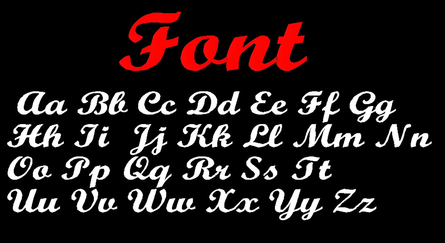 Display of a font with red 'Font' text and white letters on a black background