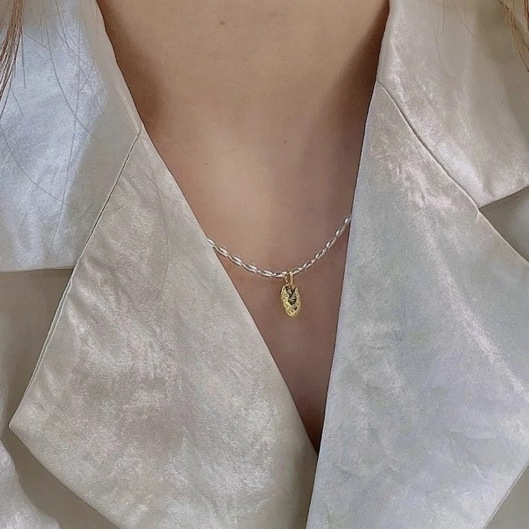 925 Sterling Silver Love Drop Necklace – Minimalist Two-Tone Elegance