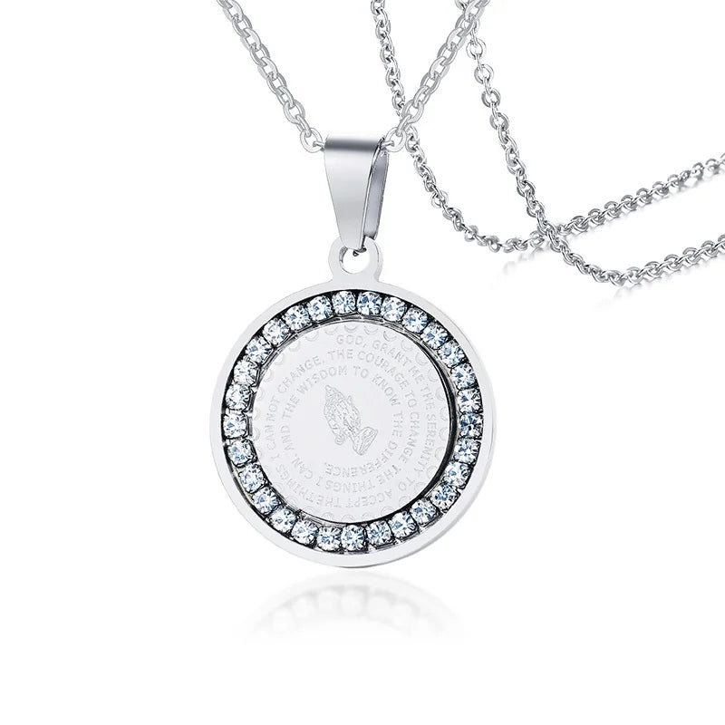 Praying Hands Bible Verse Necklace – Lord’s Prayer Coin Pendant