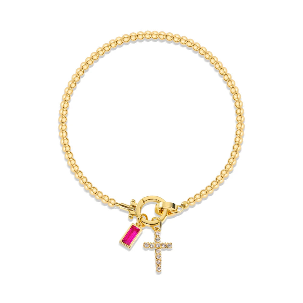 Gold Cross Birthstone Bracelet – Christian Faith Bracelet Gift For Women