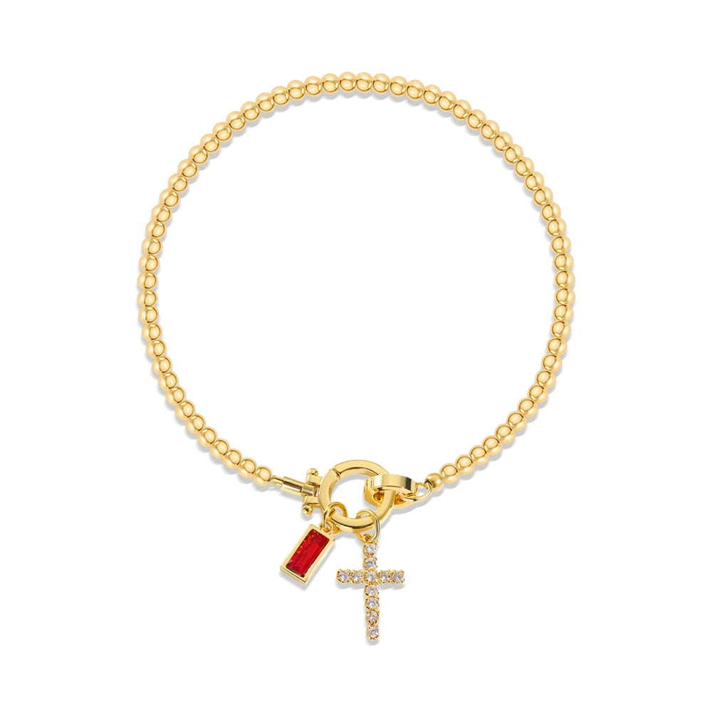 Gold Cross Birthstone Bracelet – Christian Faith Bracelet Gift For Women
