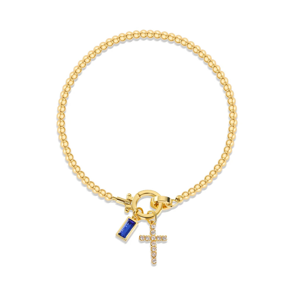 Gold Cross Birthstone Bracelet – Christian Faith Bracelet Gift For Women