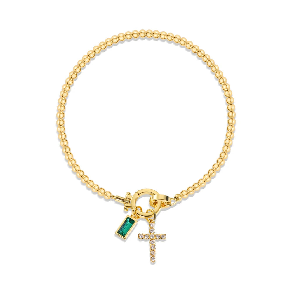Gold Cross Birthstone Bracelet – Christian Faith Bracelet Gift For Women