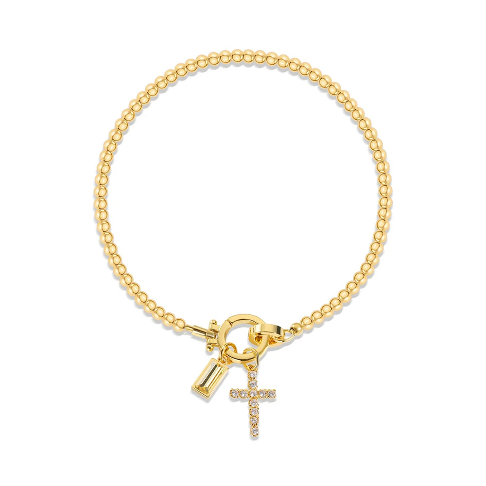 Gold Cross Birthstone Bracelet – Christian Faith Bracelet Gift For Women