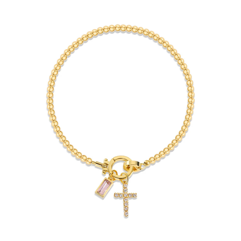Gold Cross Birthstone Bracelet – Christian Faith Bracelet Gift For Women