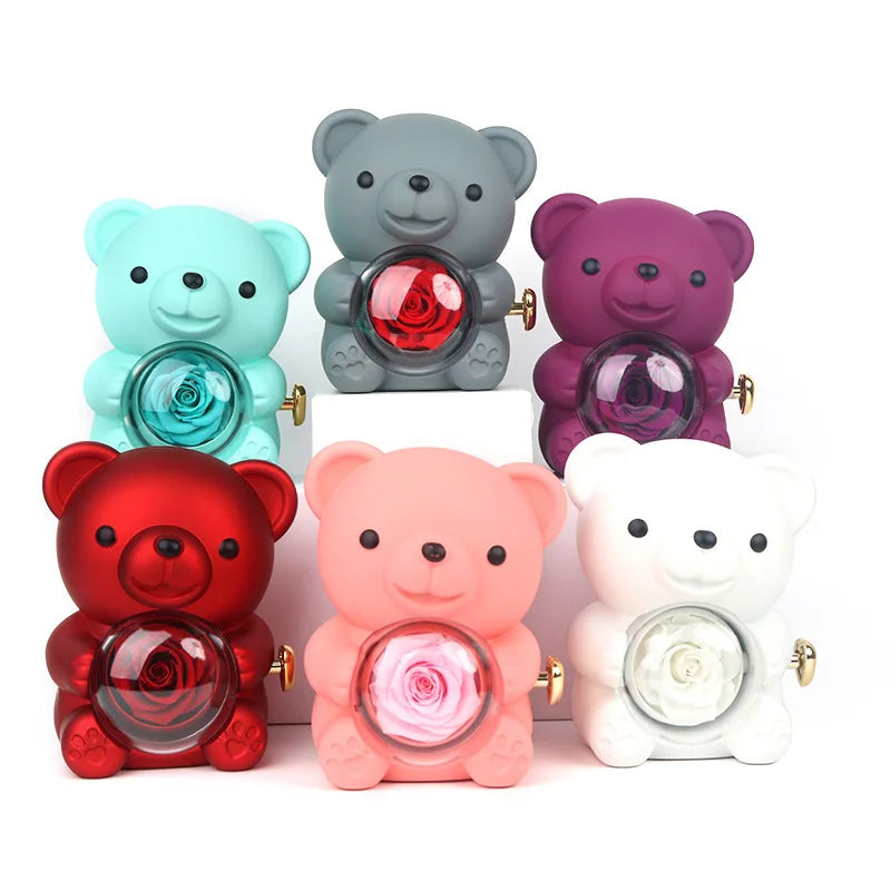 Personalized Heart Necklace & Rose Bear Gift Box Set