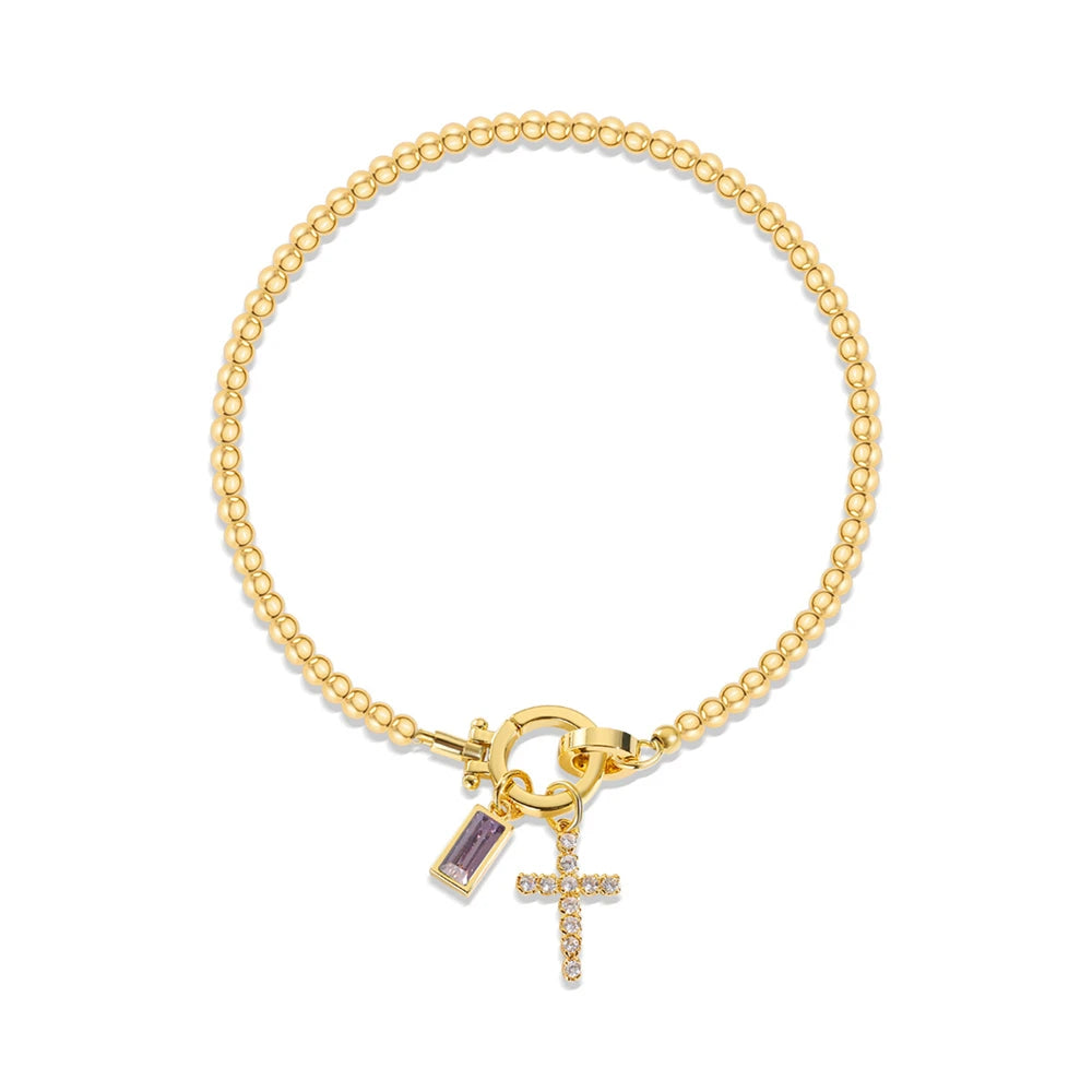 Gold Cross Birthstone Bracelet – Christian Faith Bracelet Gift For Women