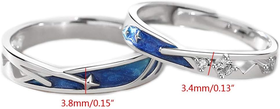 Close-up of a silver ring with blue inlay and diamond, showing measurements.