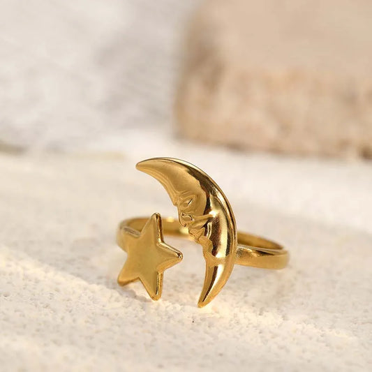 celestial moon and star gold ring