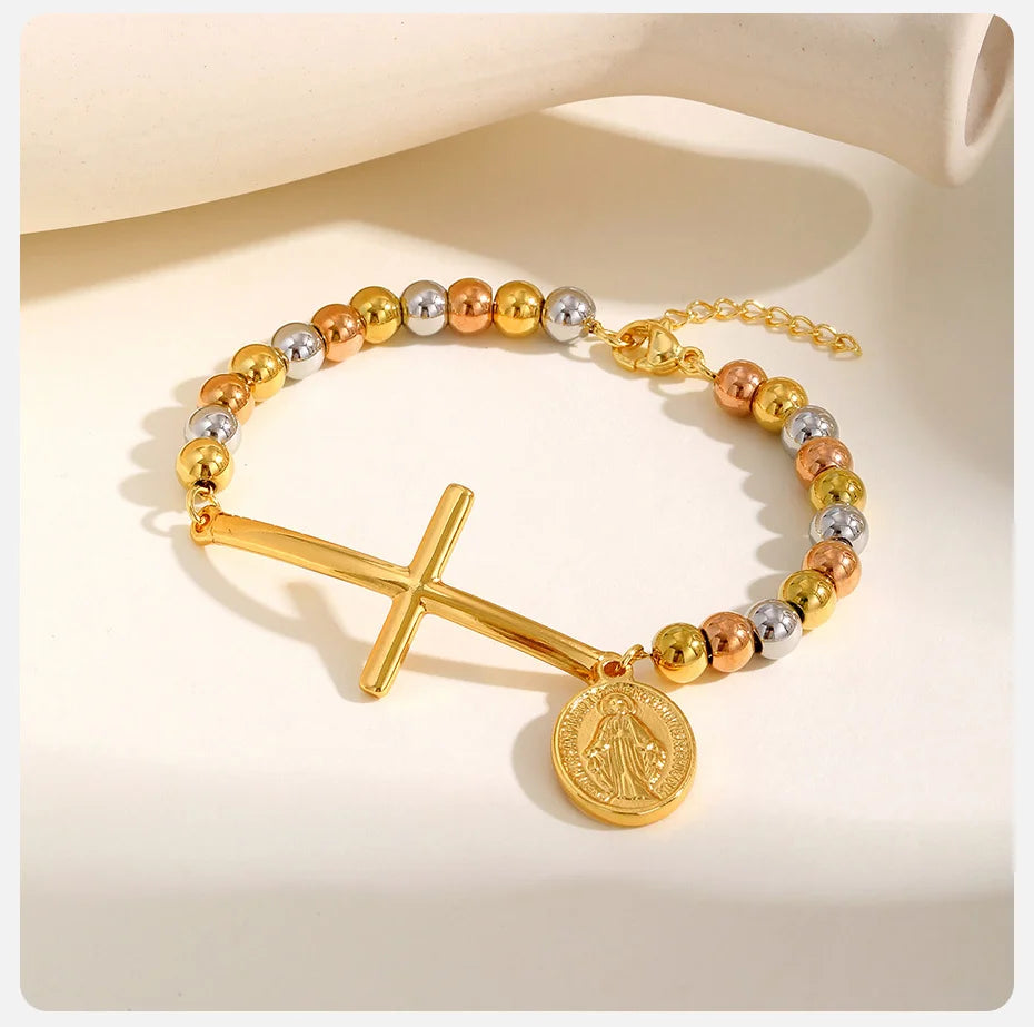 Virgin Mary Cross Bead Bracelet