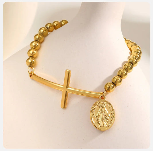 Virgin Mary Cross Bead Bracelet