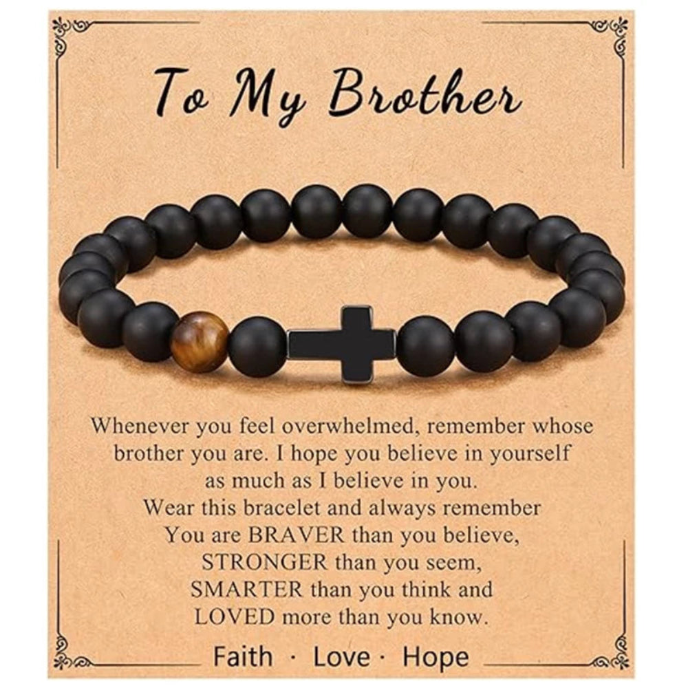 Inspirational beaded cross bracelet gift for brother with faith message card