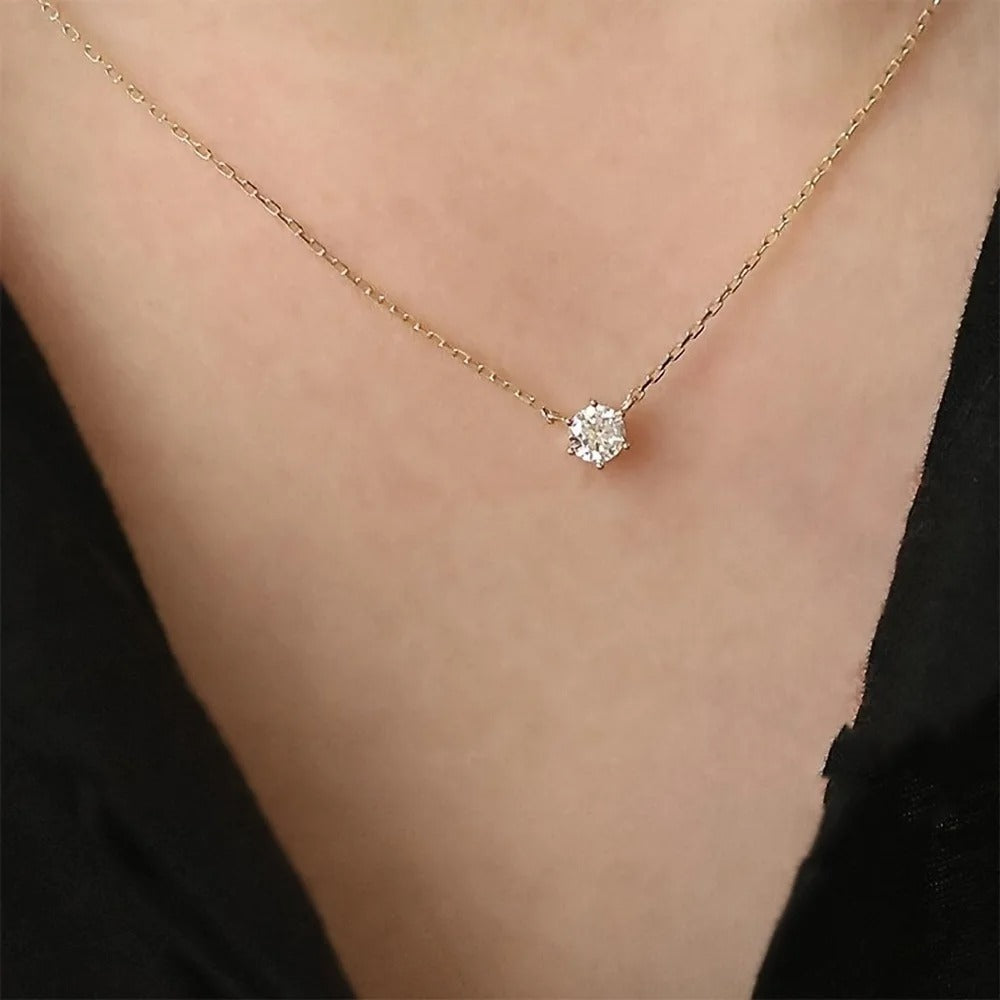 925 Sterling Silver Zircon Solitaire Necklace – Classic O-Chain