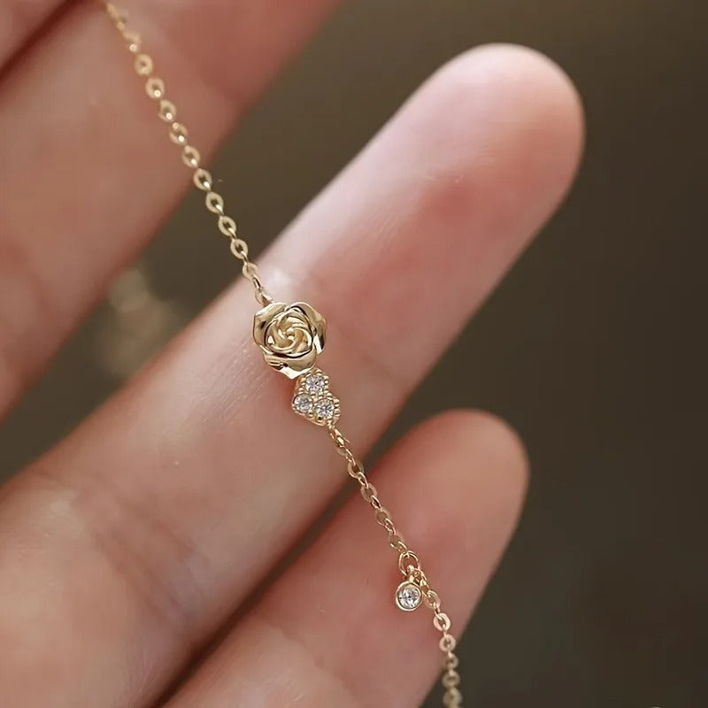 rose flower charm with cubic zirconia stones close-up