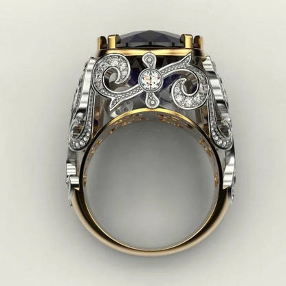 Elegant ring with intricate design on a light gray background
