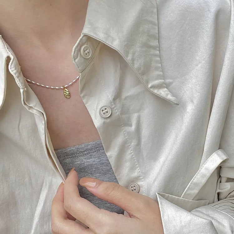 925 Sterling Silver Love Drop Necklace – Minimalist Two-Tone Elegance