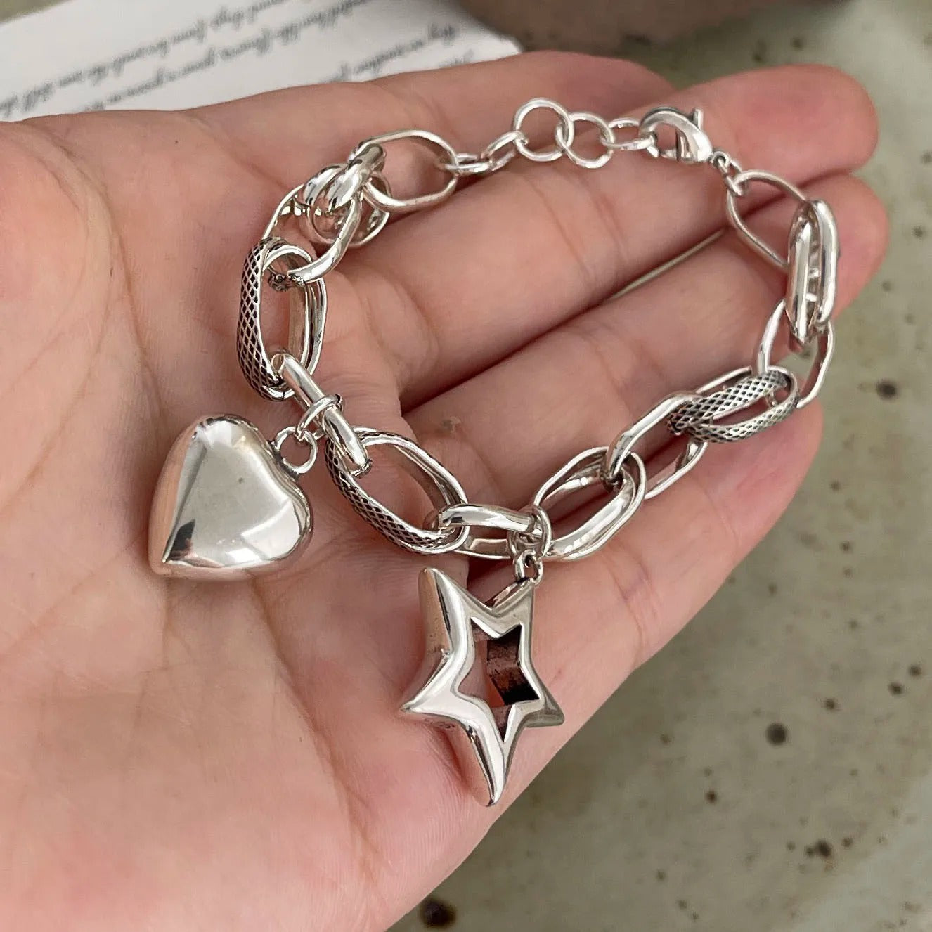 Sterling Silver Heart & Star Bracelet – Meaningful Vintage Charm Jewelry