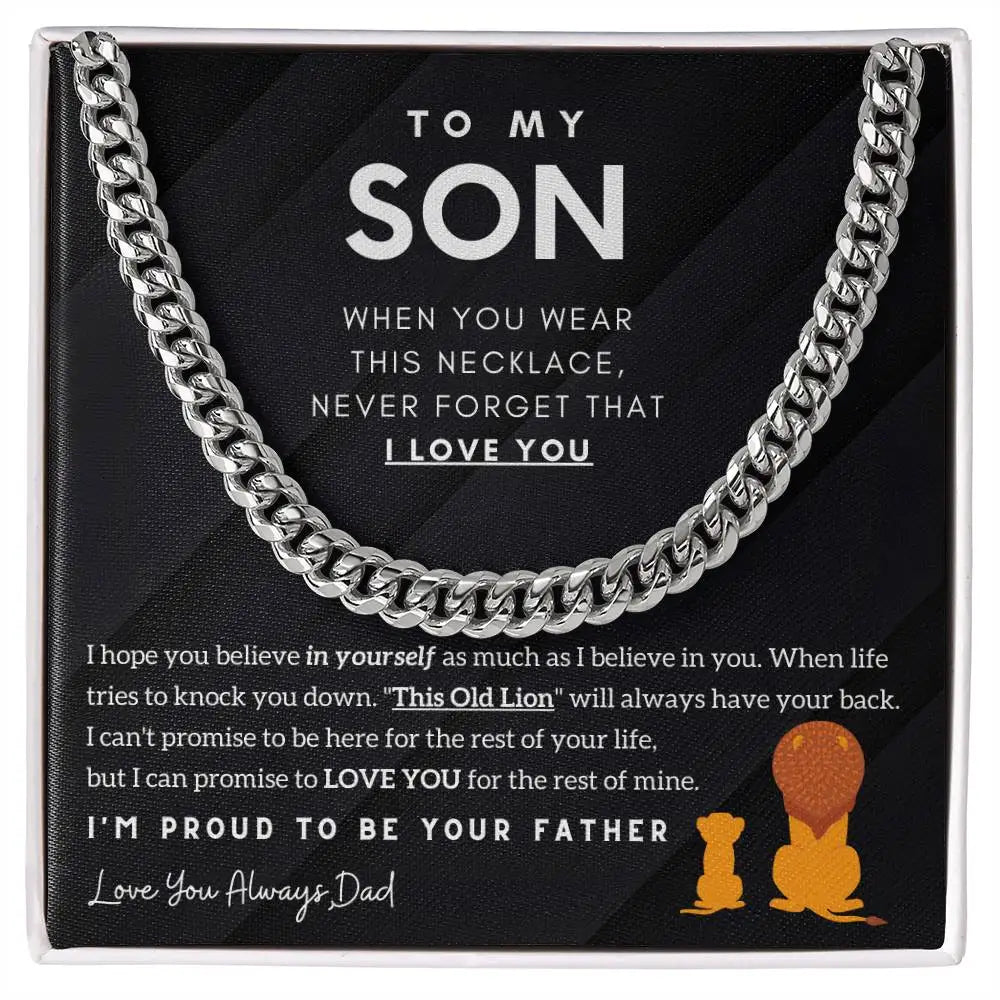 Necklace with sentimental message on a black background