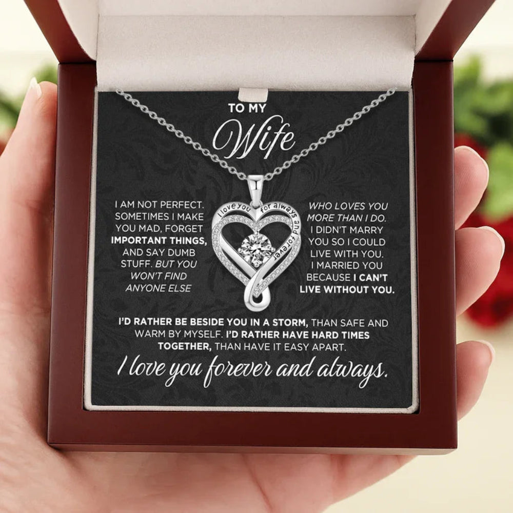 Necklace with heart pendant in a box with romantic message for wife