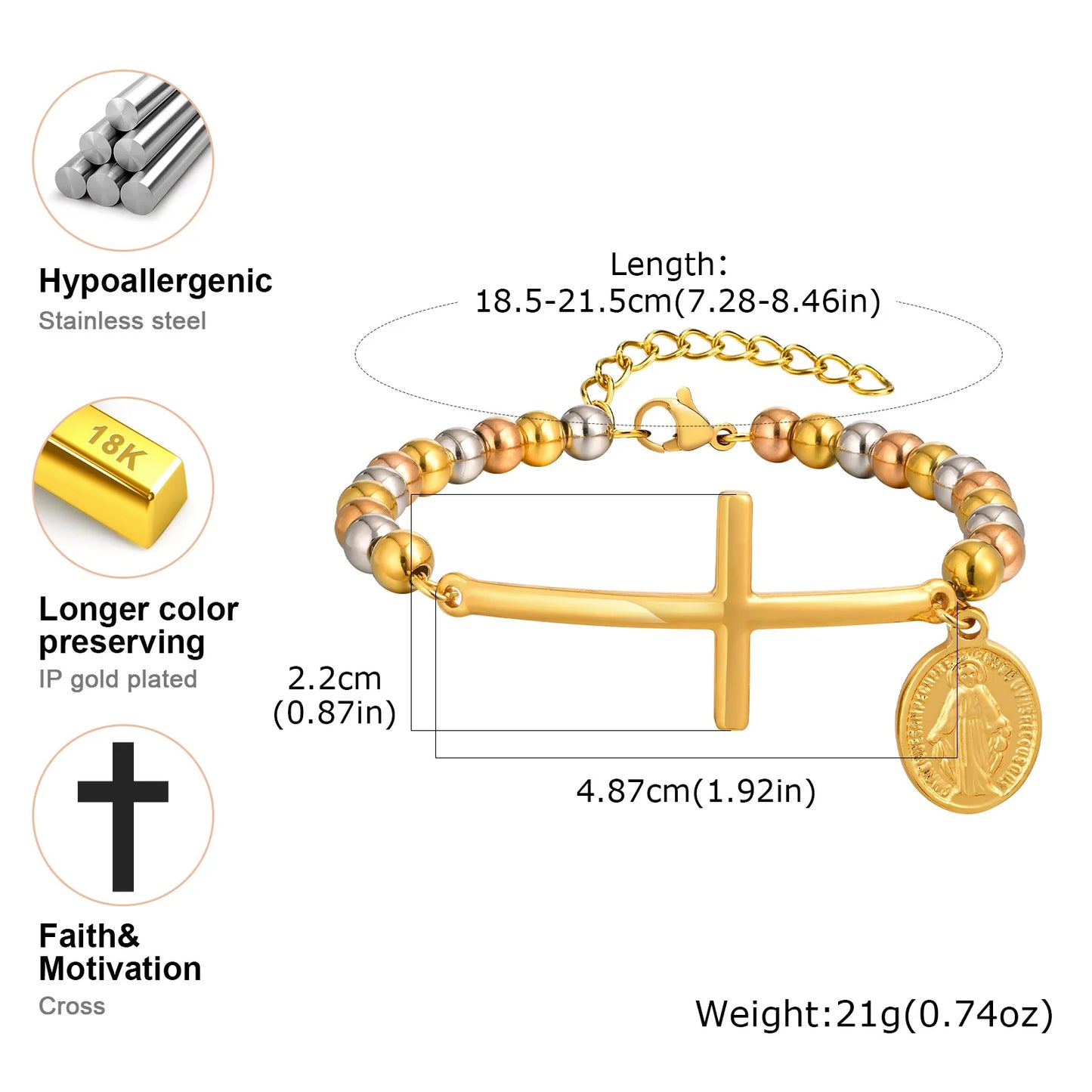 Virgin Mary Cross Bead Bracelet