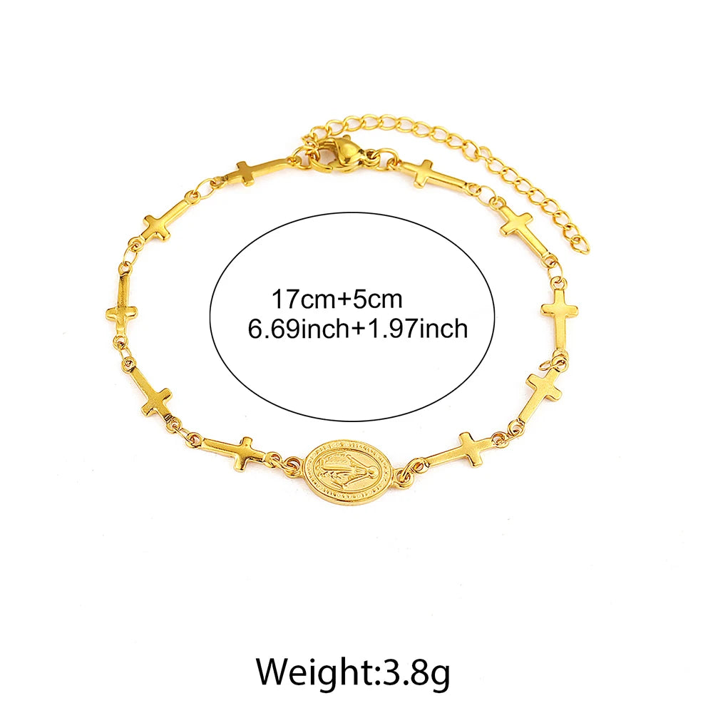 Gold bracelet with measurements and weight on a white background