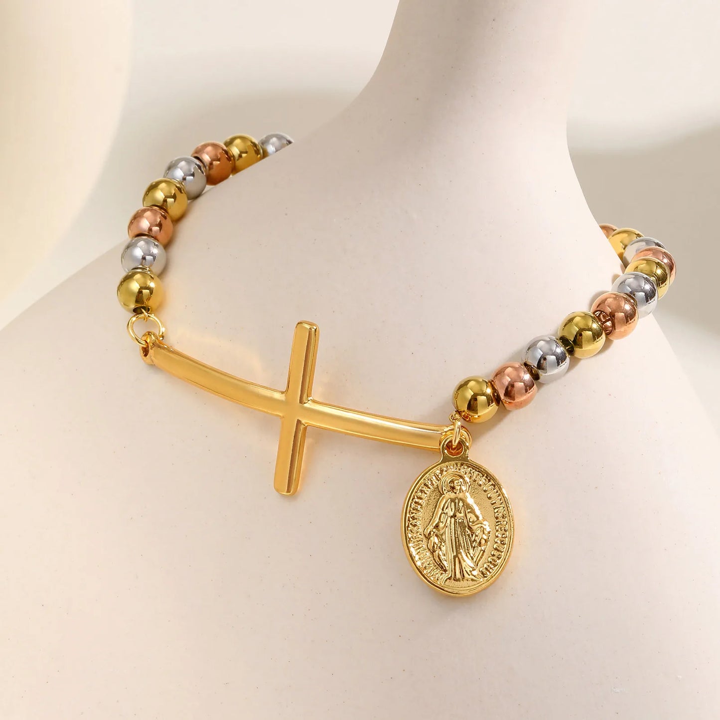 Virgin Mary Cross Bead Bracelet