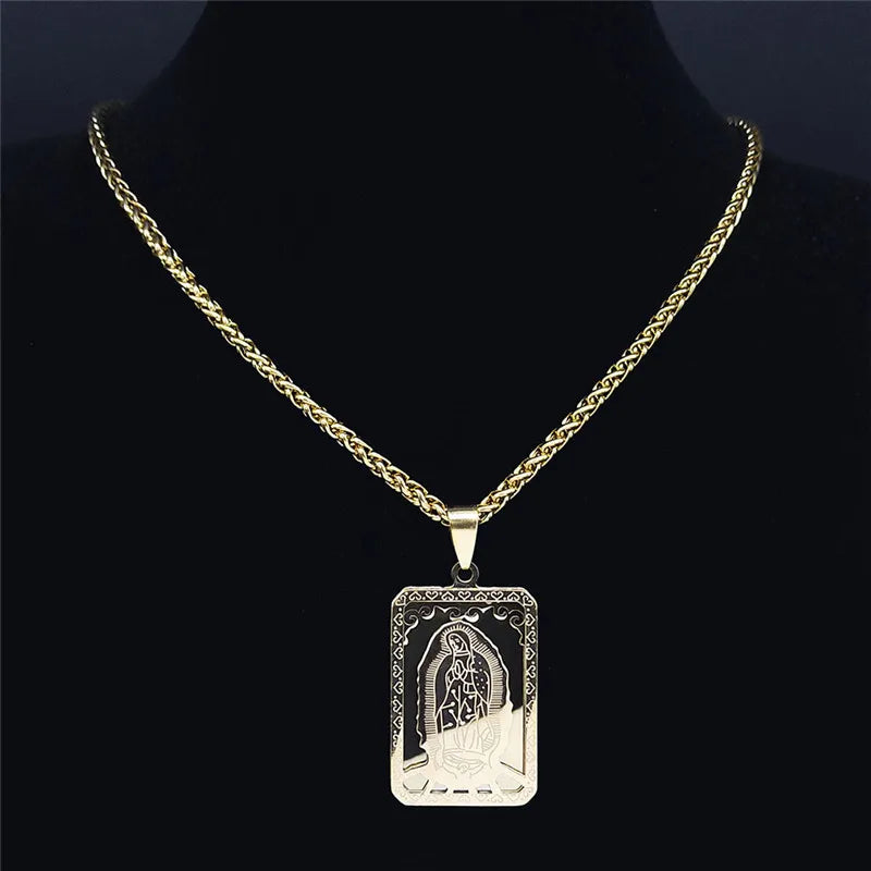 Gold necklace with a pendant on a black background